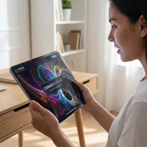 Person discovering the beauty of Mandelbrot set fractals